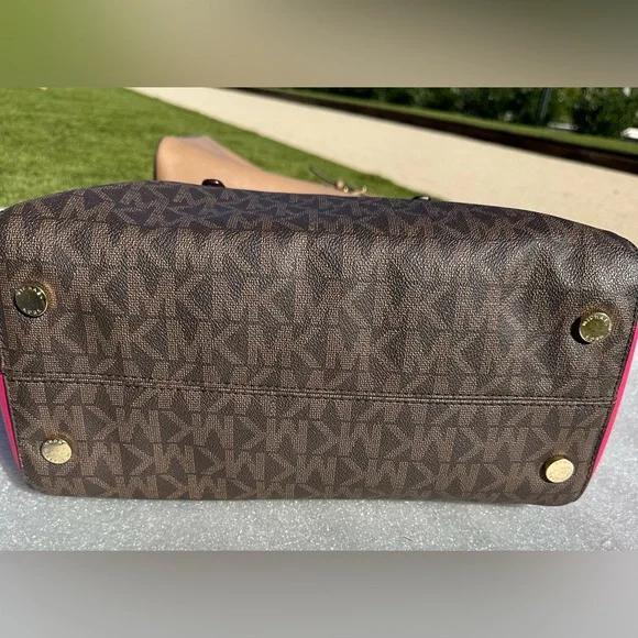 Michael Kors Ciara Large Satchel – Signature Logo Canvas & Hot Pink Leather - Picture 3 of 14